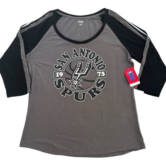 NWT NBA San Antonio Spurs Womens Shirt Size XL Raglan Black Gray White Retro - Picture 1 of 6